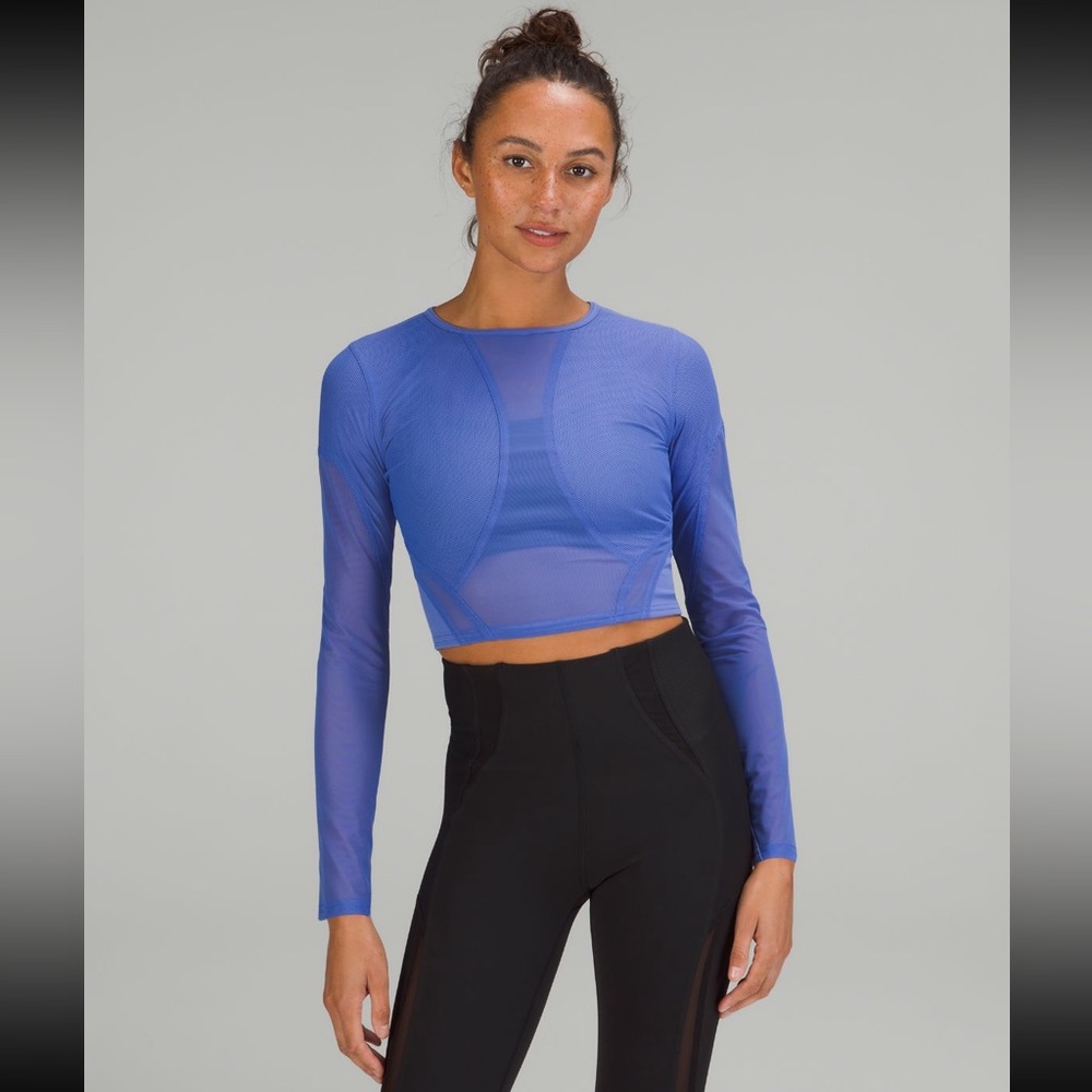 lululemon blue mesh long sleeve cropped workout top size 6